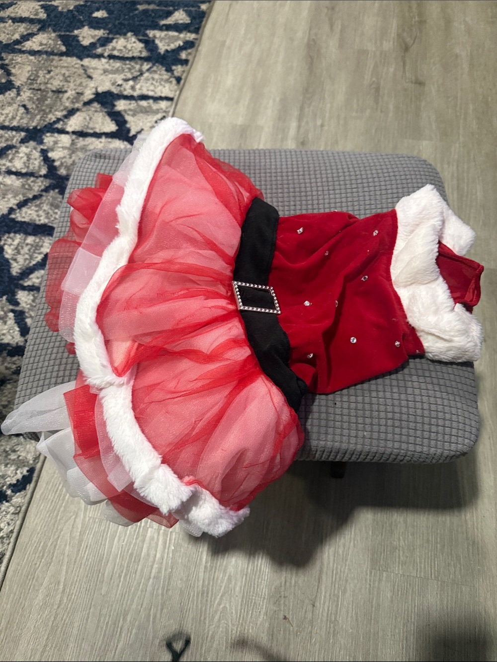 Dog Costume Red Tulle Holiday Dress with Faux Fur Trim